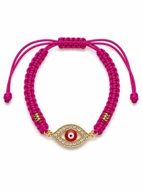 🧿Evil Eye Macramé Bracelet - Hot Pink with Gold Accent🧿